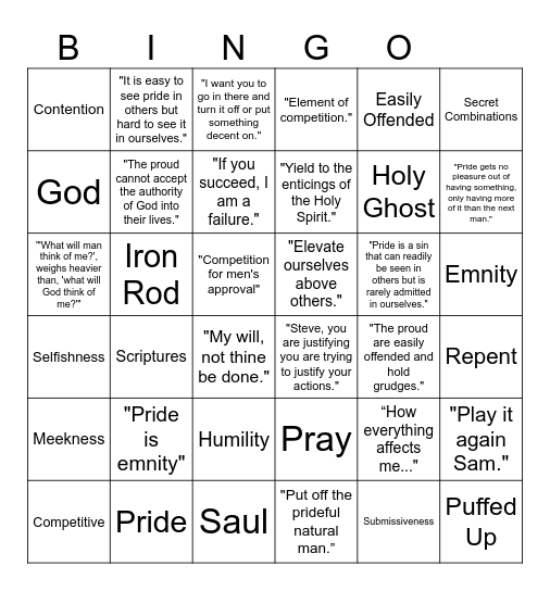 Sunday School Bingo Card