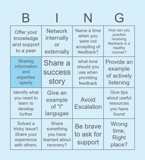 FEEDBACK BINGO Card