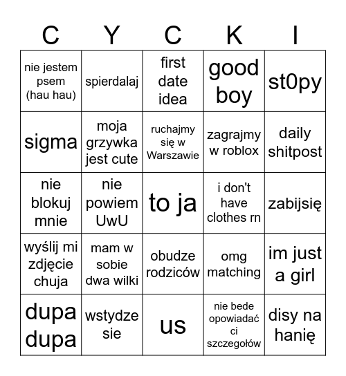 zero osiem bingo Card