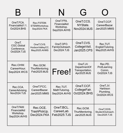 SCRIBE for GEAR UP Bingo Card