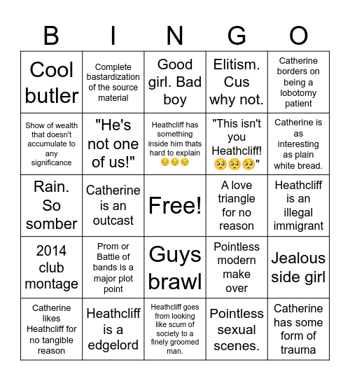 Wuthering High Bingo Card