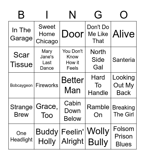 1999 Live Music Bingo Card