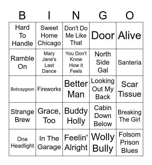 1999 Live Music Bingo Card