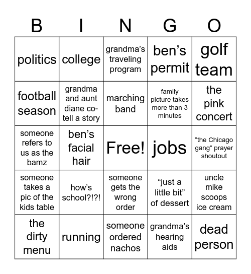 Untitled Bingo Card