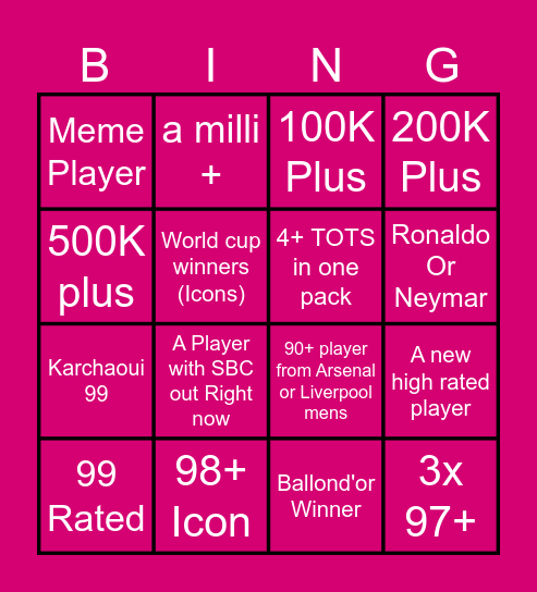 Futties Bingo Card