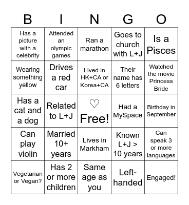 Leah + Josh ♡ - Find the Guest! Bingo Card