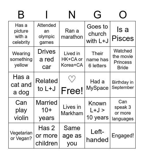 Leah + Josh ♡ - Find the Guest! Bingo Card