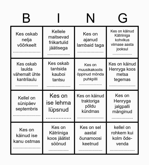 Septembri sünnipäeva bingo 2024 Tekal Bingo Card