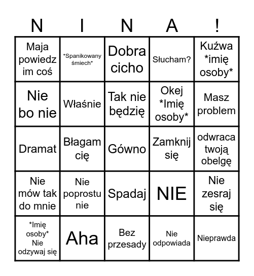 Nina response bingo Card