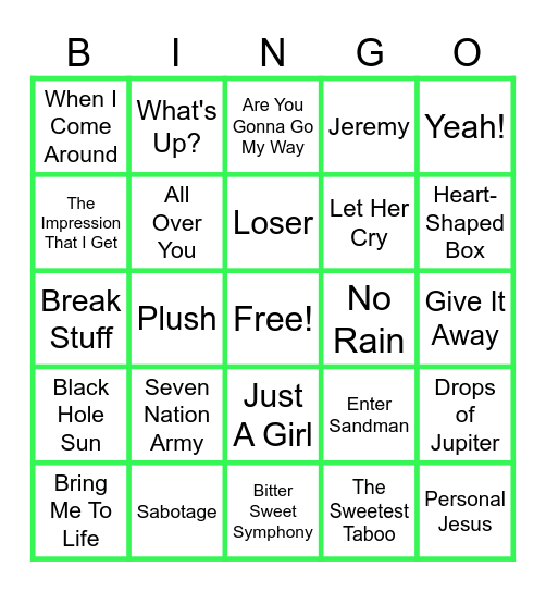 MUSIC BINGO at the Ann Arbor Eagles! GEN X ANTHEMS Bingo Card