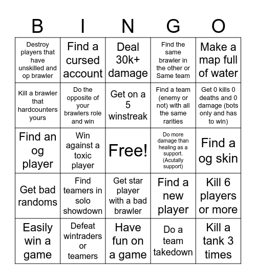 Brawl stars Bingo Card