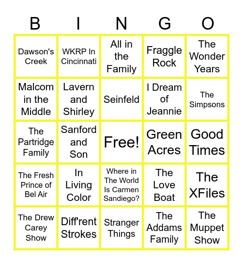 MUSIC BINGO at the Ann Arbor Eagles! TV Theme Songs Bingo Card