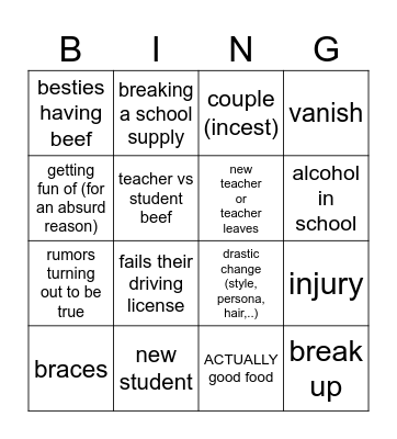 school bingo Card