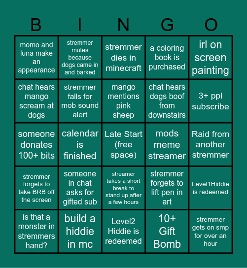 MSLUNAJO Bingo Card