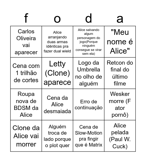 Melhor filme de todos: O bingo Card