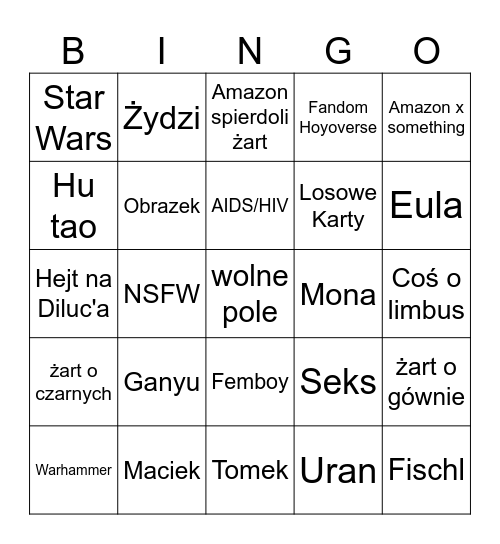 Karty przeciwko ludzkości - bugiet zone Bingo Card