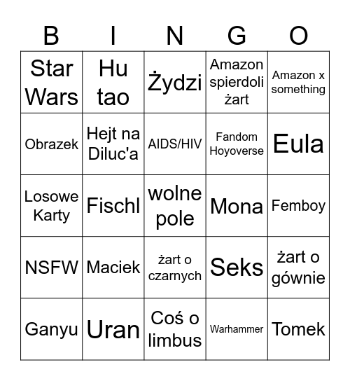 Karty przeciwko ludzkości - bugiet zone Bingo Card