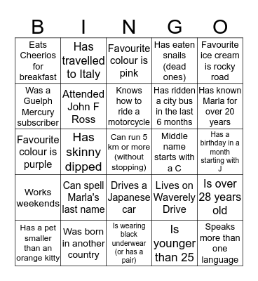 Marla's Party Bingo Card