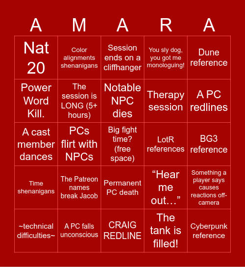 Spelljammer: Redline - Track 24 Bingo Card