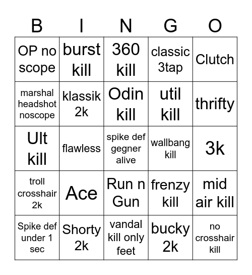 Valorant Bingo Card