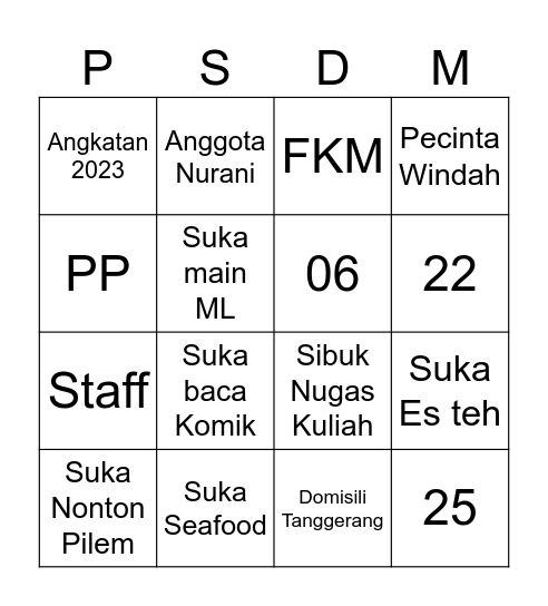 Soal Kesembilan Belas Bingo Card