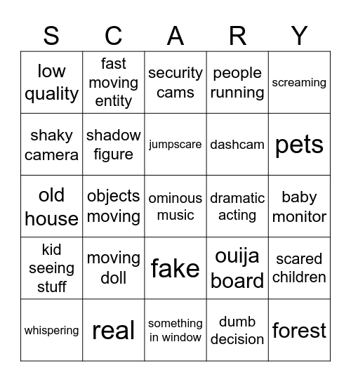 scary bingo Card