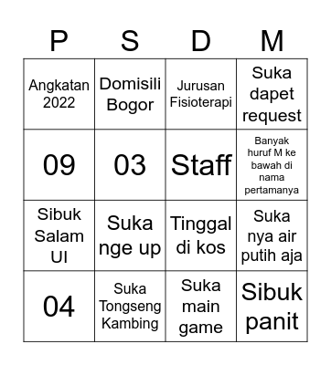 Soal Kedua Puluh Satu Bingo Card