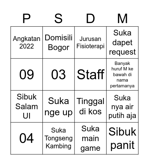 Soal Kedua Puluh Satu Bingo Card