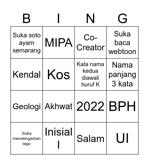 Untitled Bingo Card