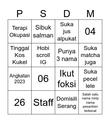 Soal Kedua Puluh Tiga Bingo Card