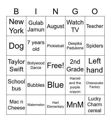 All about AVAANYA Bingo Card