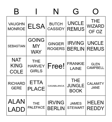 MUSIC MEMORIES FROM MOVIES Bingo Card