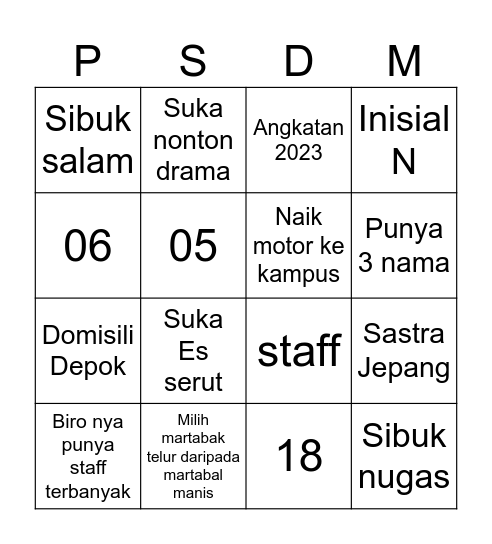 Soal Kedua Puluh Lima Bingo Card