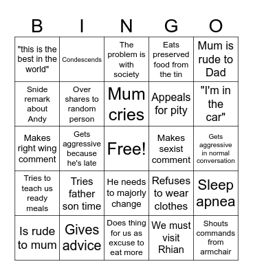 Dad Time Bingo Card