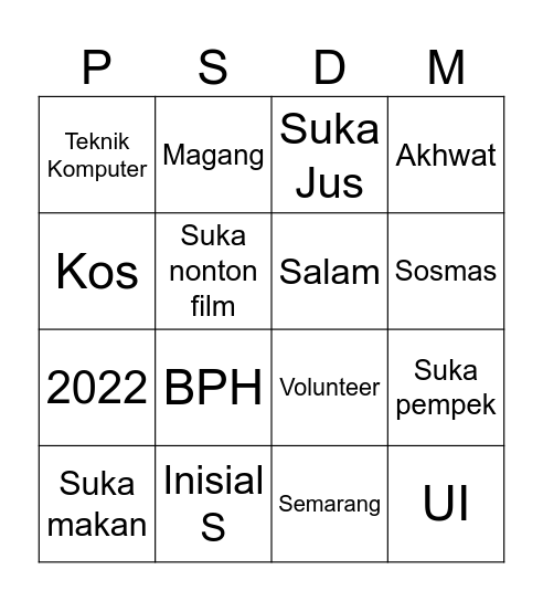 Untitled Bingo Card