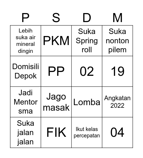 Soal Kedua Puluh Tujuh Bingo Card