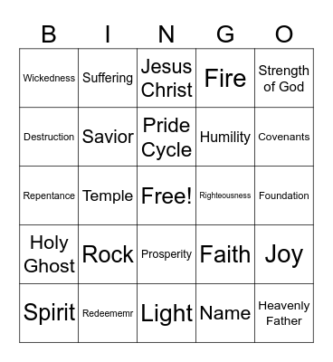 Come Follow Me Sept 1 2024 Bingo Card