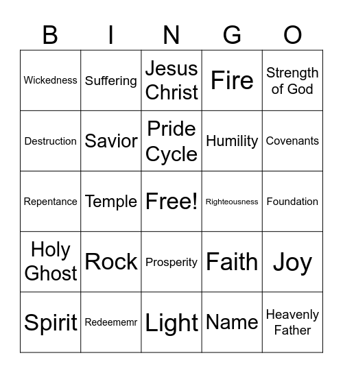 Come Follow Me Sept 1 2024 Bingo Card