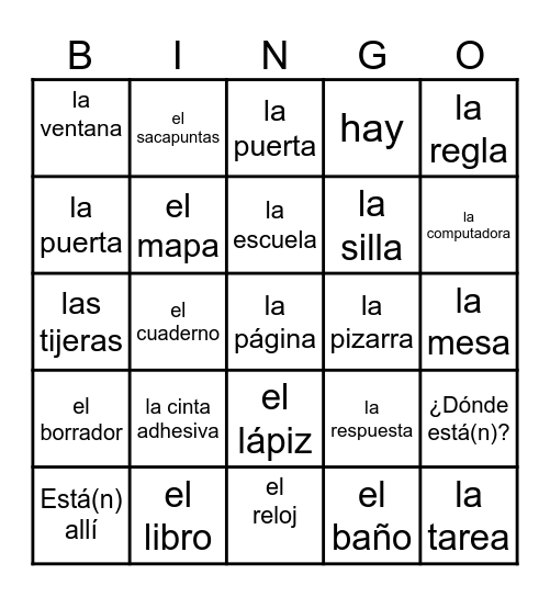 EN LA CLASE Bingo Card