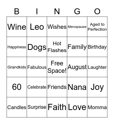 Sue's 60th Birthday Celebration! Bingo Card