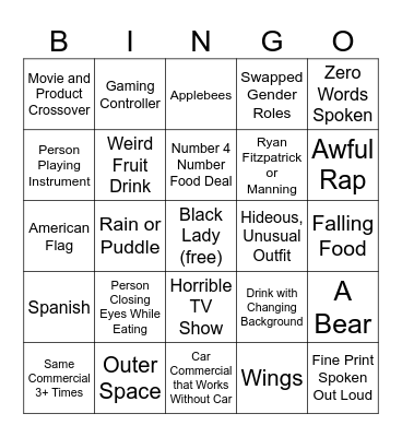 NFL Commercial BBBINGO Card