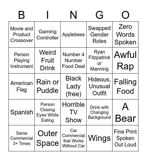 NFL Commercial BBBINGO Card