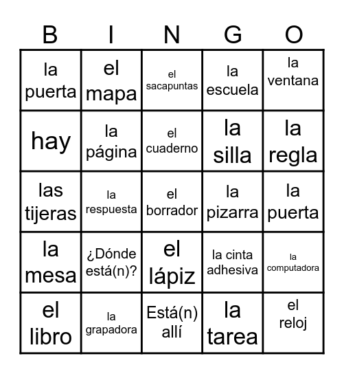 EN LA CLASE Bingo Card