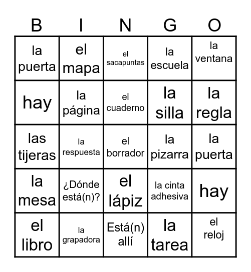 EN LA CLASE Bingo Card