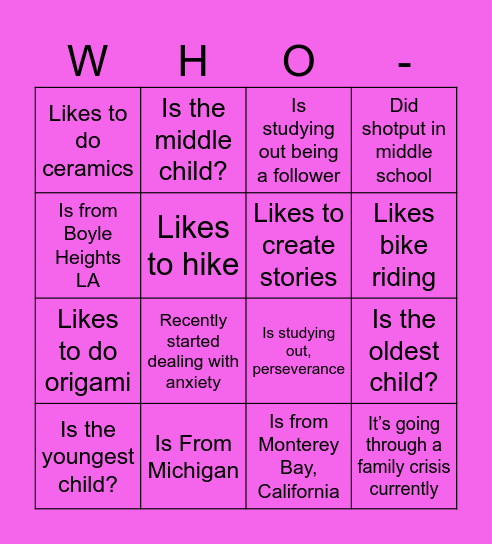 Someone Bingo Card