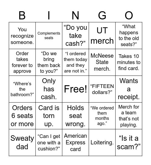 Dreamseat Bingo Card