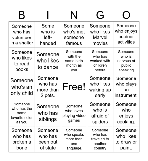 Human Bingo Card