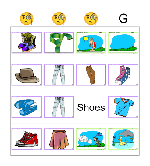 Clothing/Weather BINGO Card