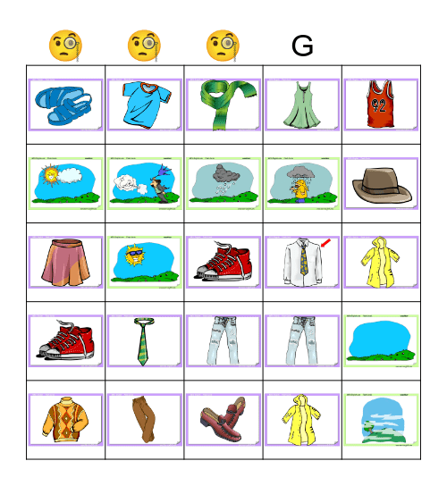 Clothing/Weather BINGO Card