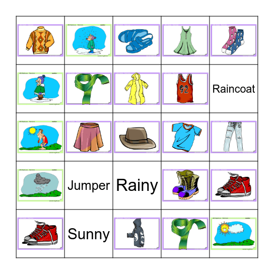 Clothing/Weather BINGO Card